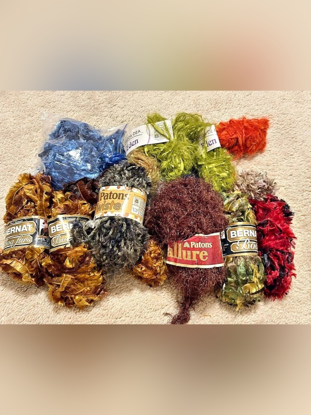 Vintage Novelty Eyelash Fur Yarn Destash Bernat, Moda Dea & more, 10+ skeins
